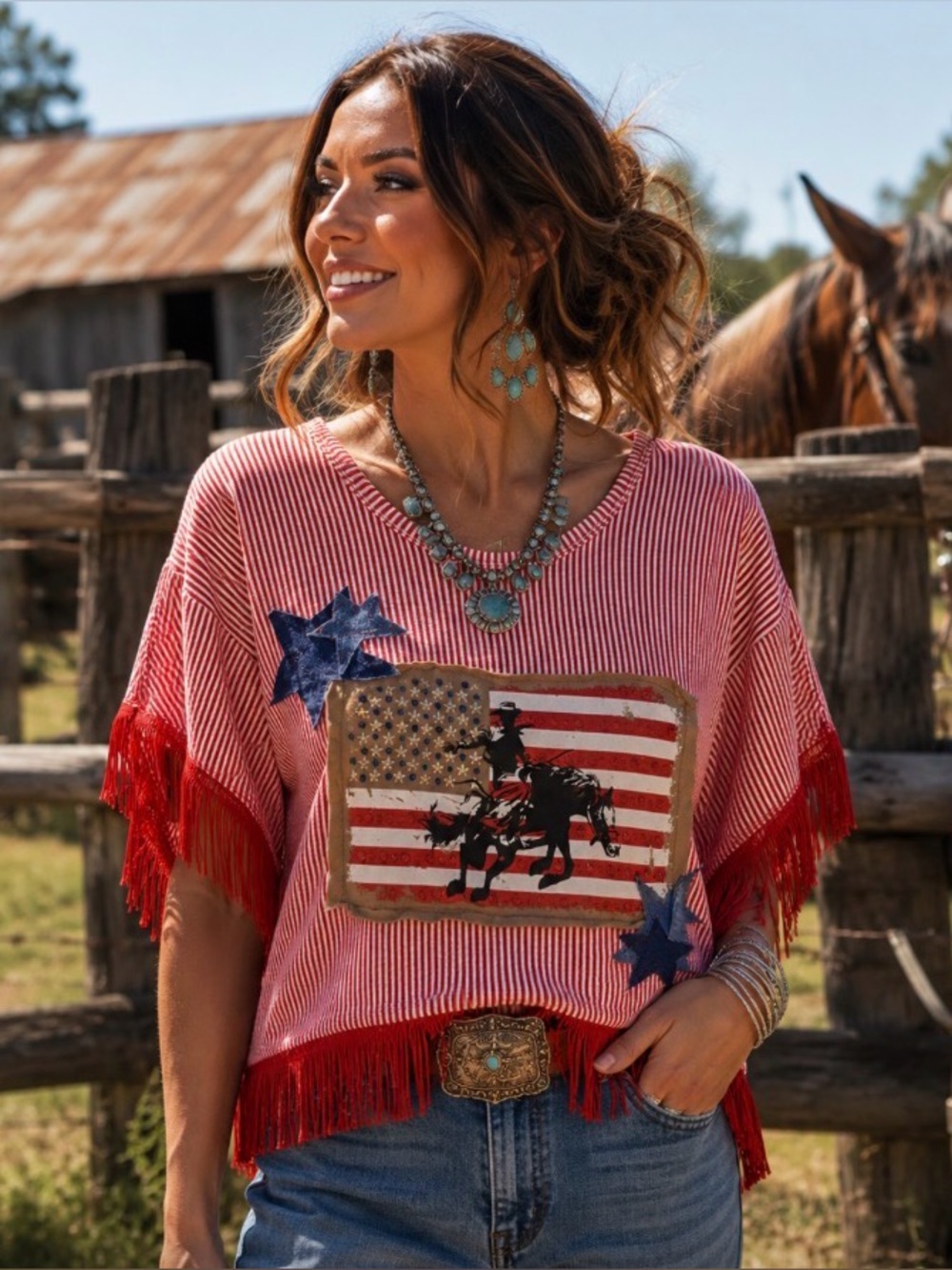 💋Fabbed Up Zenana Oversized Shirt w/ Fringe & Crystals